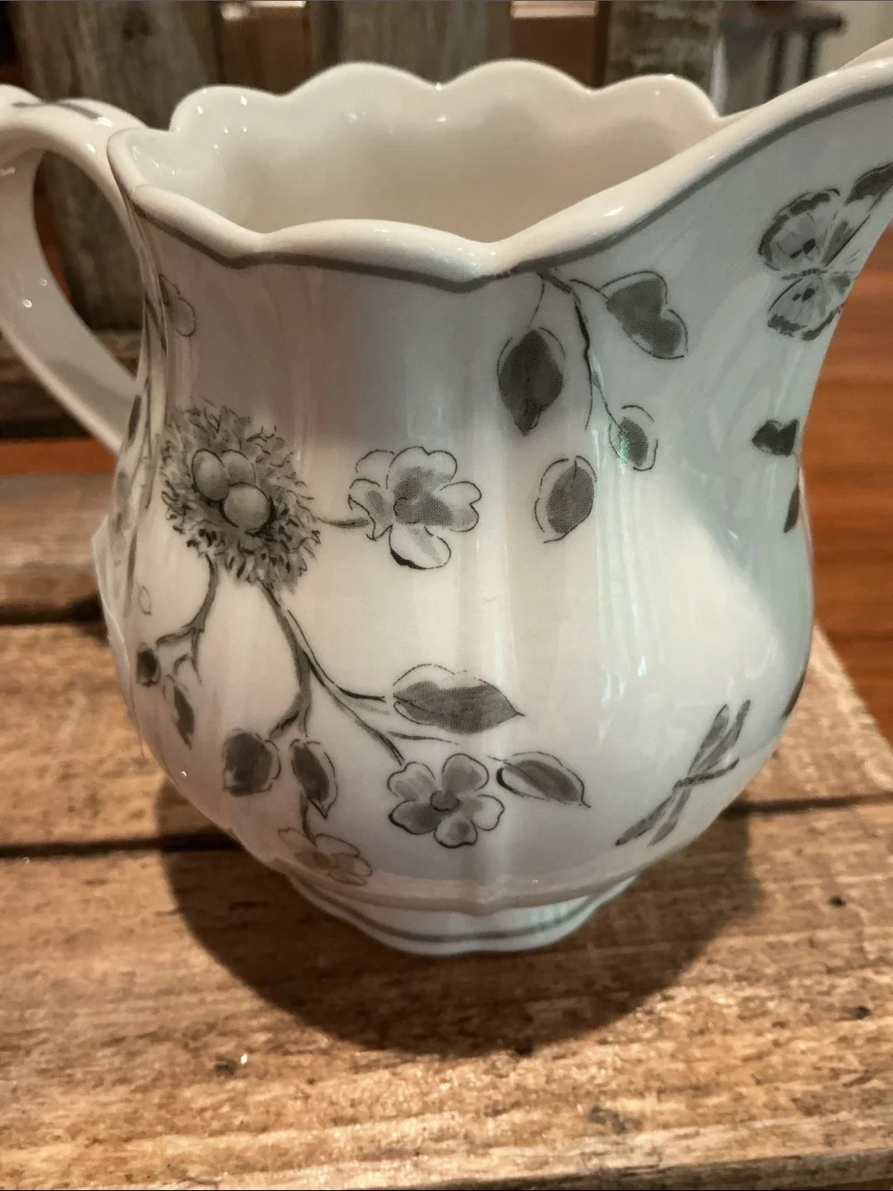 Gray Bird and Branch Cream and Sugar Set
